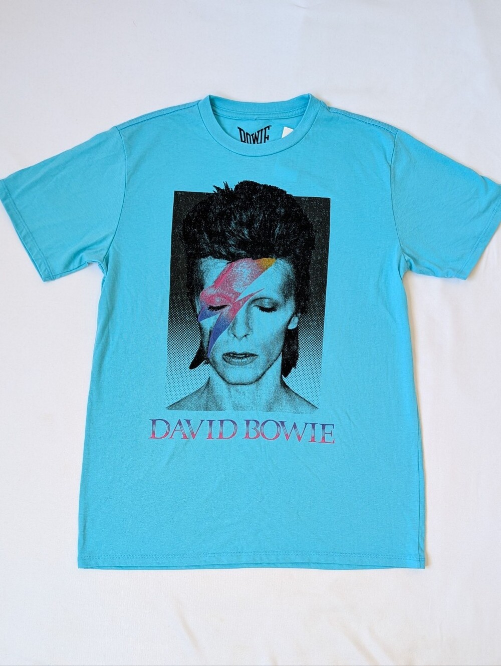 David Bowie Aladdin Sane T-Shirt Men's Small Aqua Blue Graphic Tee Unisex NWT